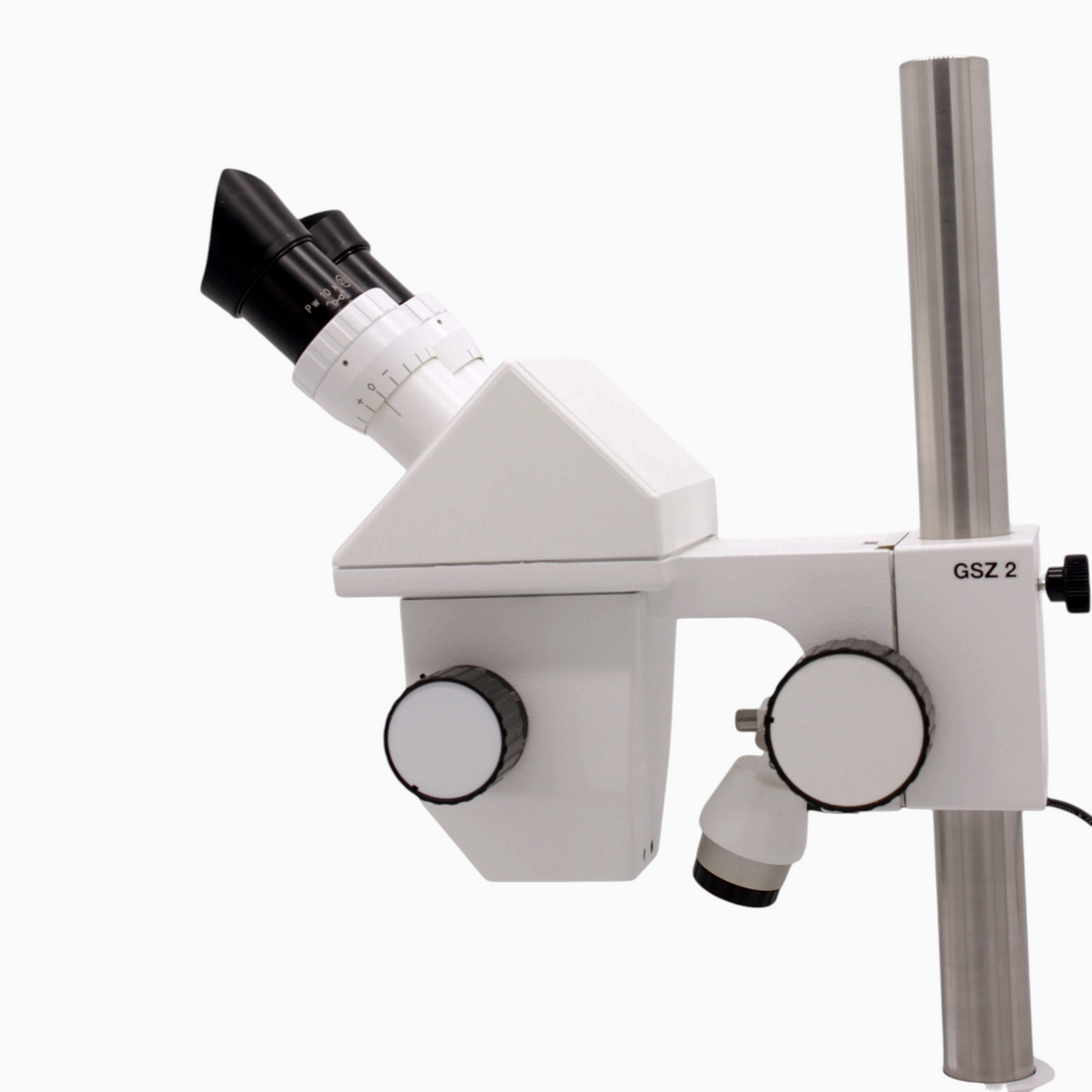 ASKANIA Mikroskoptechnik GSZ Stereo-Zoom-Mikroskop mit weißem Gehäuse und Stativsäule für Labor und Industrie