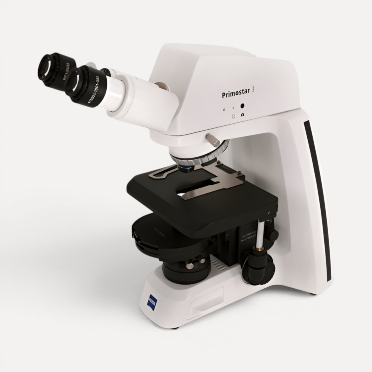 ASKANIA Mikroskoptechnik ZEISS Primostar 3 Phasenkontrast-Mikroskop mit weißem Stativ und schwarzem Kreuztisch