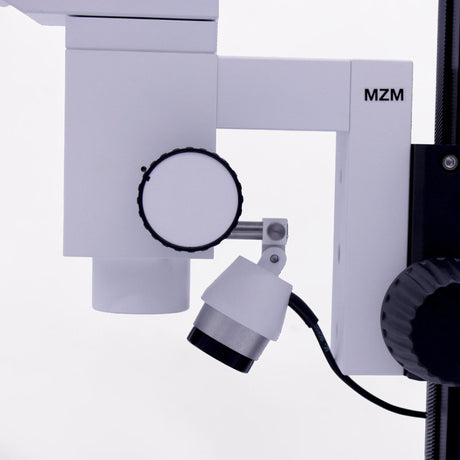 ASKANIA Mikroskoptechnik MZM manuelles Messmikroskop mit weißem Gehäuse, Fokusknopf und LED-Beleuchtungseinheit