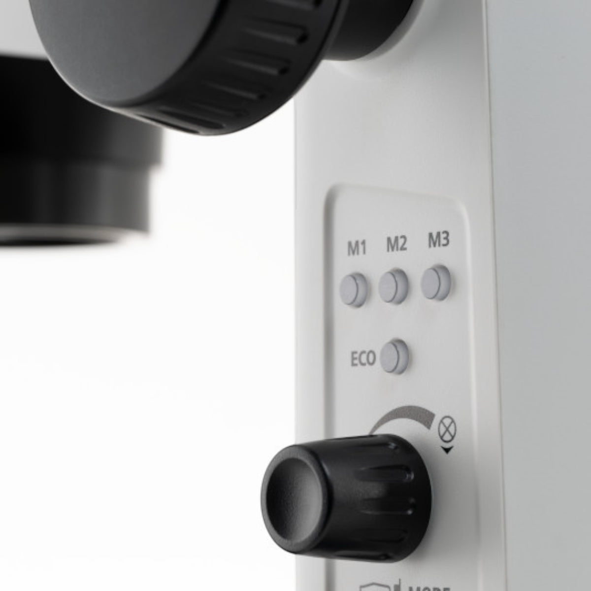 ASKANIA Mikroskoptechnik Stemi 355 Edu Bedienfeld mit ECO-Modus und Helligkeitsregler für das Stereomikroskop