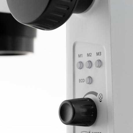 ASKANIA Mikroskoptechnik Stemi 355 Edu Bedienfeld mit ECO-Modus und Helligkeitsregler für das Stereomikroskop
