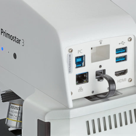 ASKANIA Mikroskoptechnik ZEISS Primostar 3 Rückseite mit USB-, HDMI- und Netzwerkanschlüssen für digitale Mikroskopie