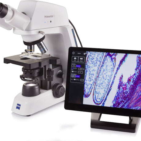 ASKANIA Mikroskoptechnik ZEISS Primostar 3 Durchlichtmikroskop mit 8-MP-Kamera und Tablet zur digitalen Bilddarstellung