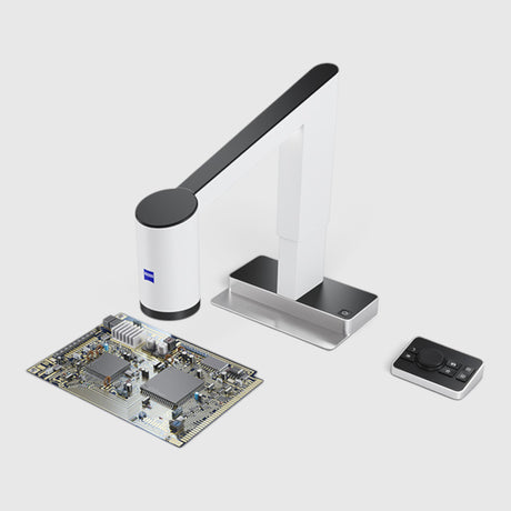 ASKANIA Mikroskoptechnik ZEISS Smartzoom 100 Digitalmikroskop mit Leiterplatte und Controller für die Inspektion