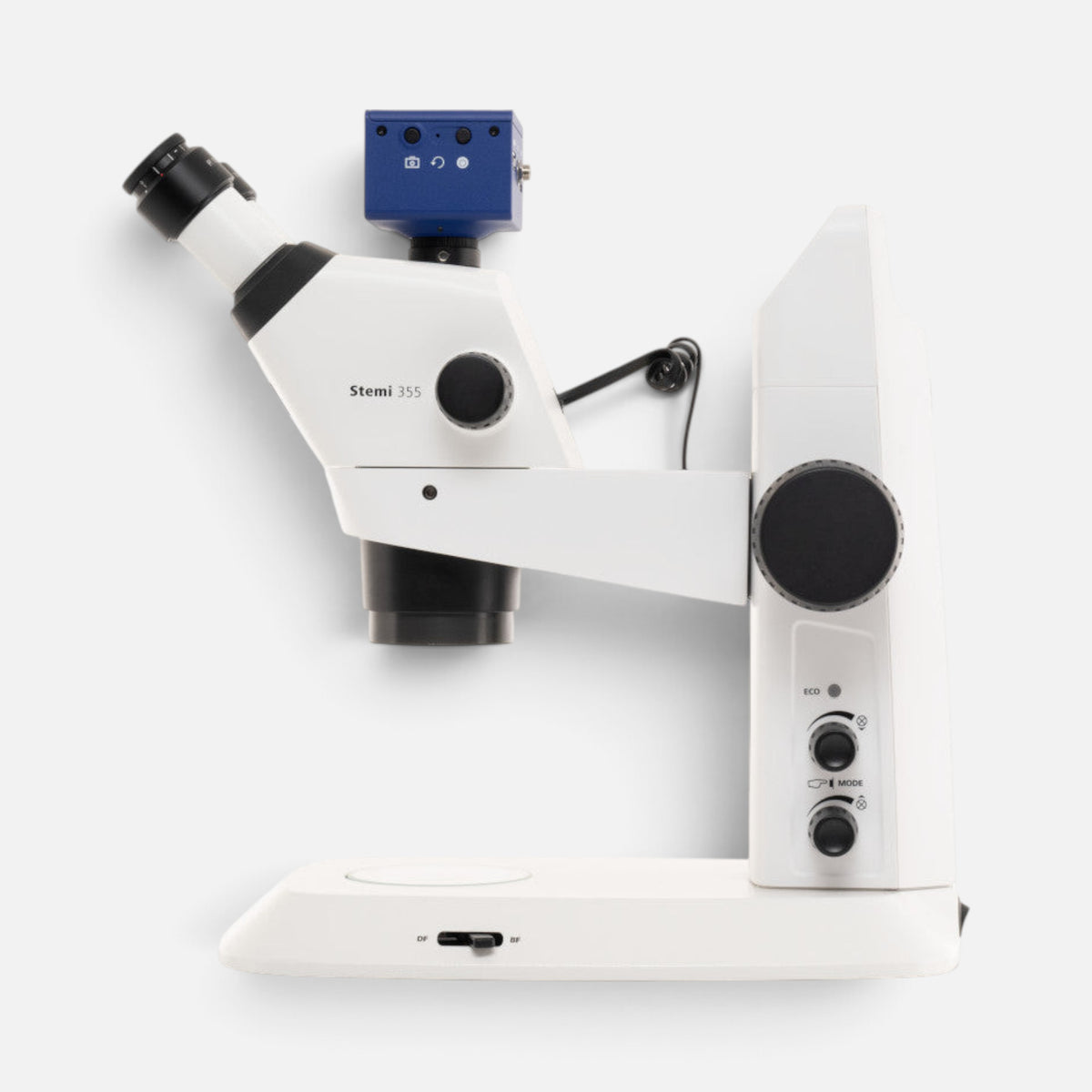 ASKANIA Mikroskoptechnik ZEISS Stemi 355 Doc Stereomikroskop mit blauer Digitalkamera auf weißem Stativ C Edu