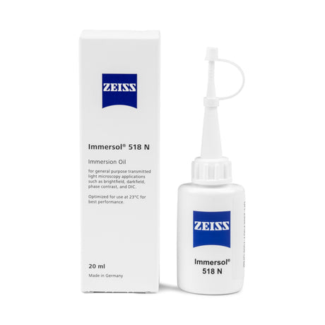 ZEISS Immersol 518 N Immersionsöl in 20 ml Dosierflasche mit weißer Umverpackung für die Mikroskopie