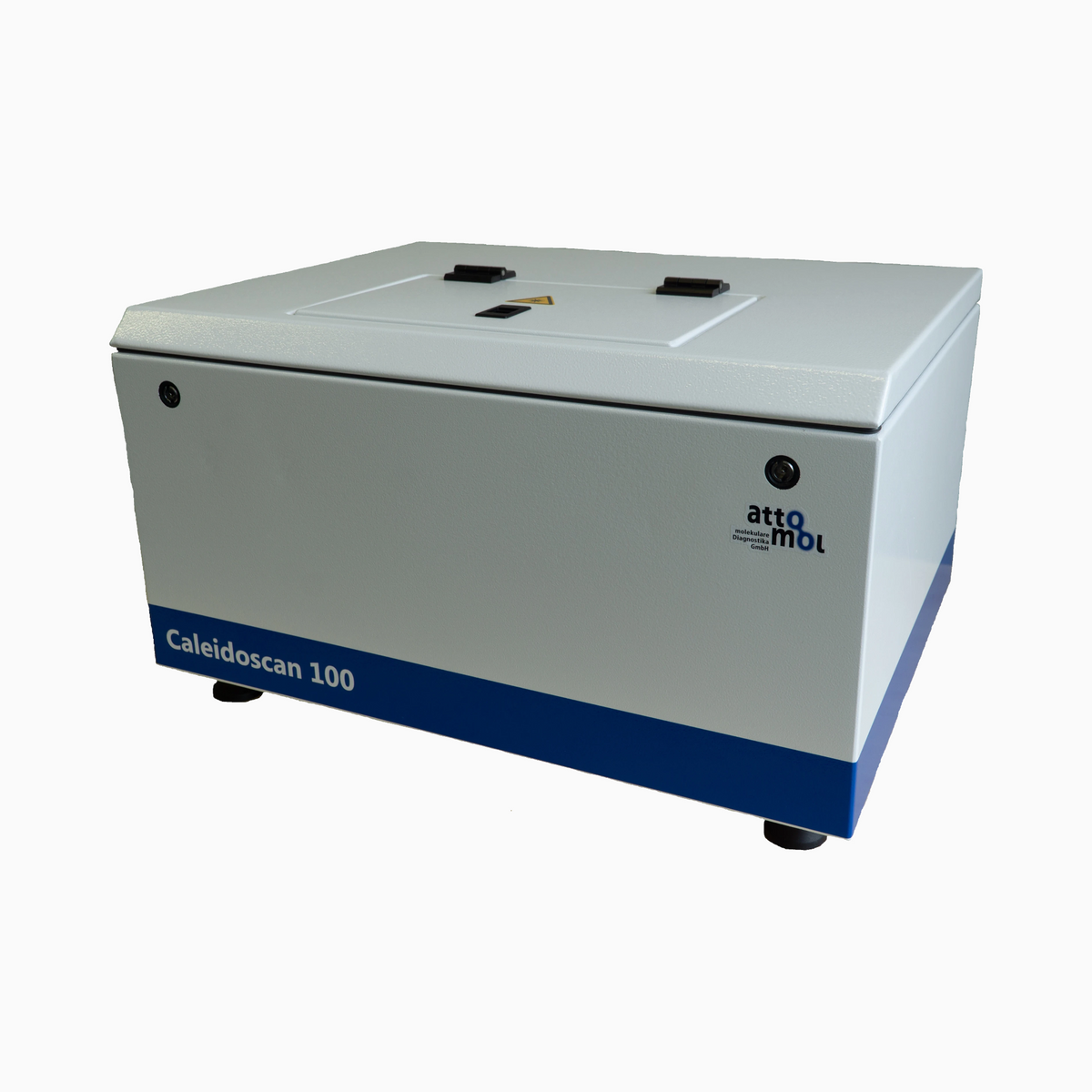 attomol Caleidoscan 100 automatisierter Fluoreszenz-Imager in grau-blauem Gehäuse für Labor-Bead-Assays