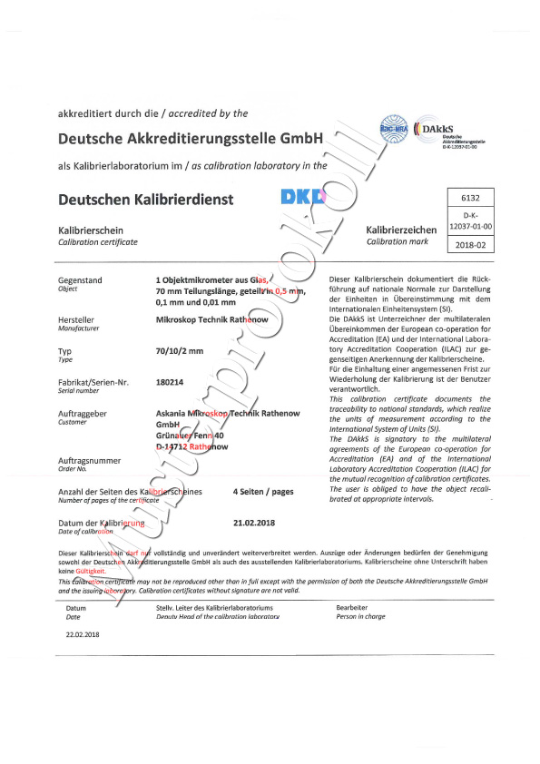 DAkkS DKD Zertifikat Objektmessplatte