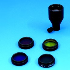 Fokussiervorsatz und Filterset (D) - mit Farbfilter blau, rot, grün, gelb
